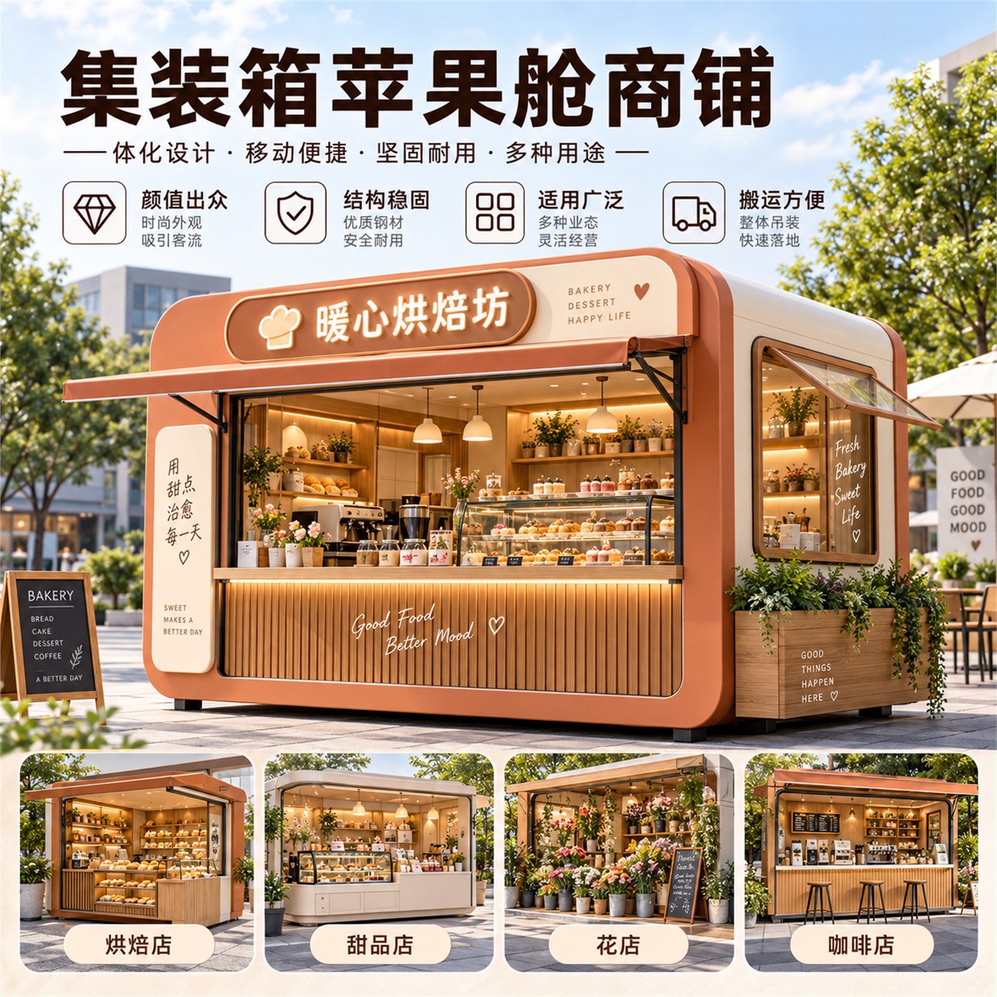 定制网红集装箱商铺商业街夜市售货亭民宿景区办公室移动房广东