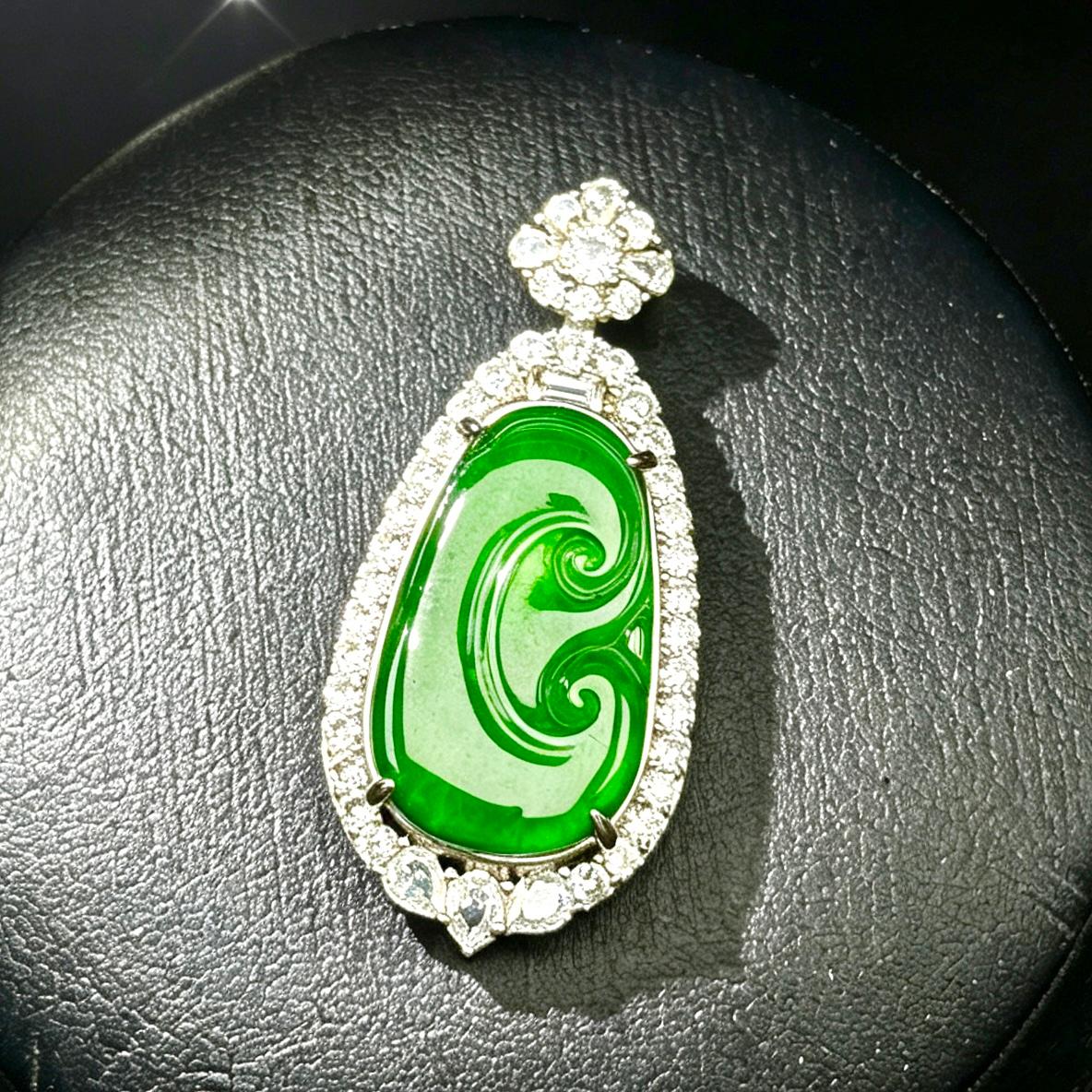 【香香专属】天然A货翡翠满绿如意吊坠