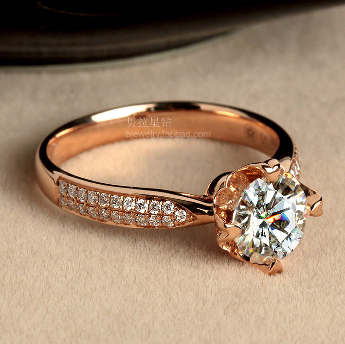 贝拉星钻18k金钻戒托精美超闪白1克拉莫桑女婚戒指特价包邮
