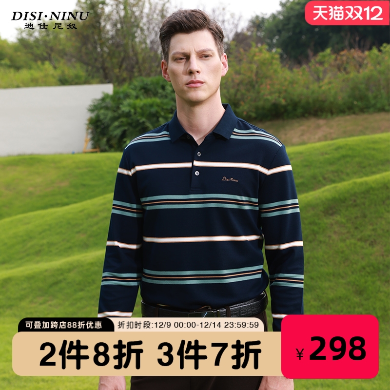 迪仕尼奴长袖中年男士条纹T恤