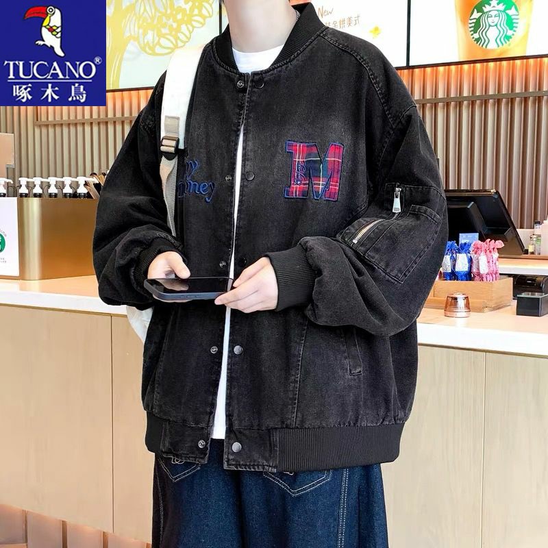 啄木鸟牛仔外套春秋季新款美式刺绣棒球服夹克男痞帅工装开衫上衣