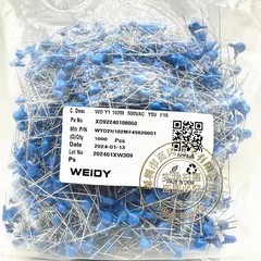 WD Y1 102M 500VAC Y5V P10mm 1nF WEIDY纬迪 Y1安规电容 1000个