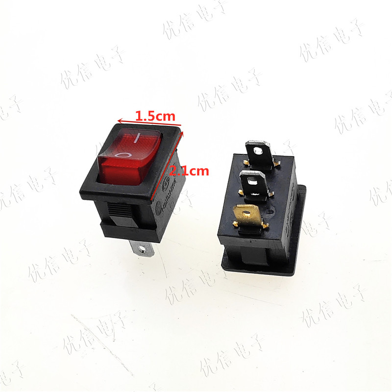 15*21 三脚带灯 KCD1-101 船型开关 带灯三脚二档 3脚2档 21*15