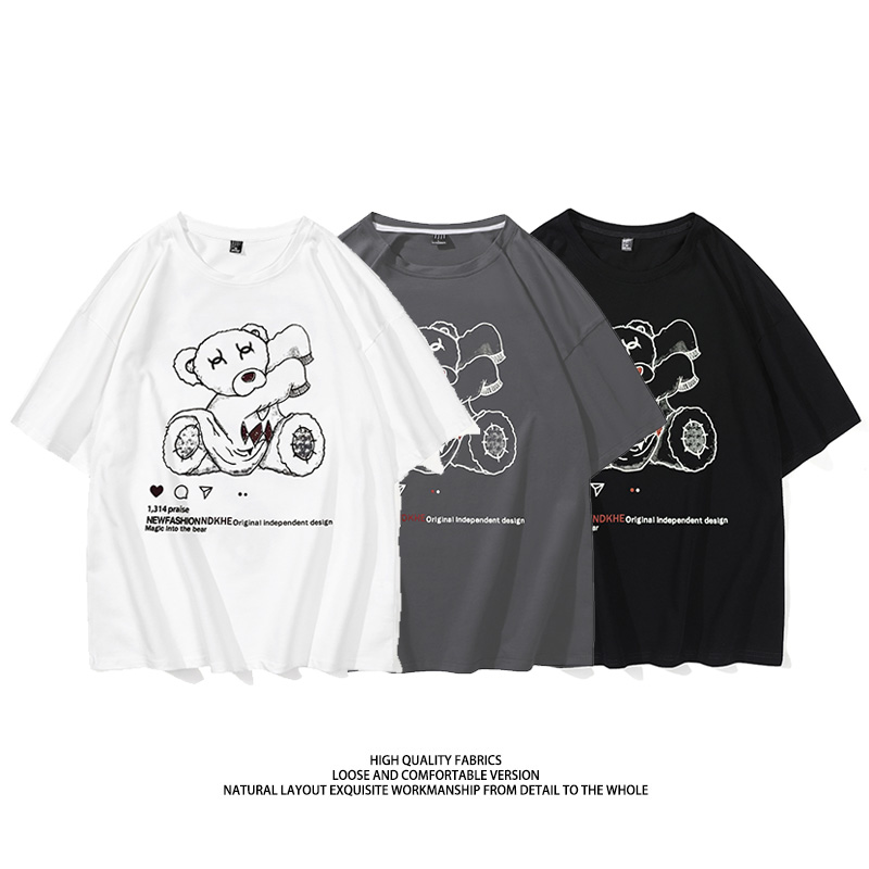 Large size neutral short sleeve cartoon printing summer T-shirt tide brand high quality pure cotton