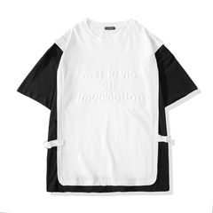 New short sleeve T-shirt in the new season, loose casual printing, fake two-piece round neck T-shirt, half sleeve