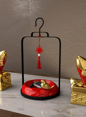 中式陶瓷锦鲤鸟笼桌面摆件送礼