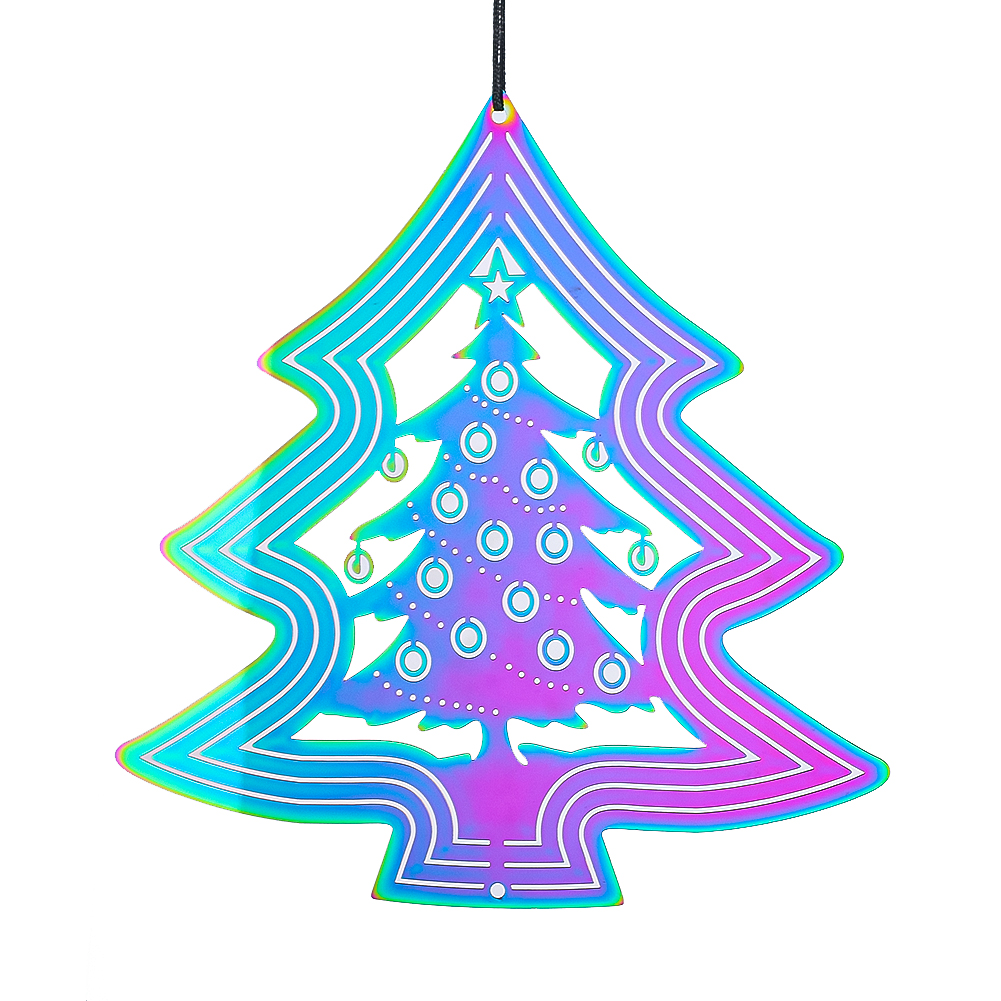 圣诞树彩色风铃不锈钢吊坠3D旋转鸟震动户外花园庭院装饰品驱鸟