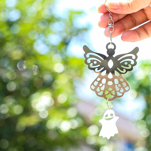 守护天使幽灵吊坠万圣节装饰不锈钢风铃挂件阳光捕手花园庭院驱鸟