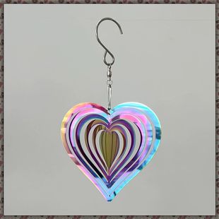 北欧3d爱心旋转风铃炫彩心形love不锈钢风转户外花园庭院浪漫装饰