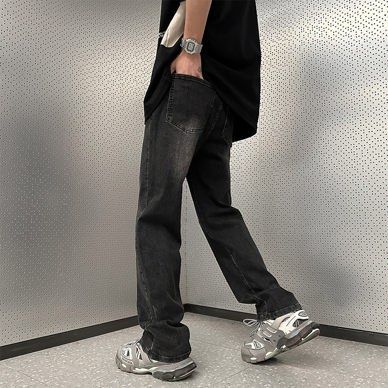 HANDSOME LIGHT-COLORED JEANS MENS SPRING AND AUTUMN AMERICAN HIGH STREET TRENDY BRAND RETRO LOOSE STRAIGHT-LEG SLIM CASUAL LONG PANTS