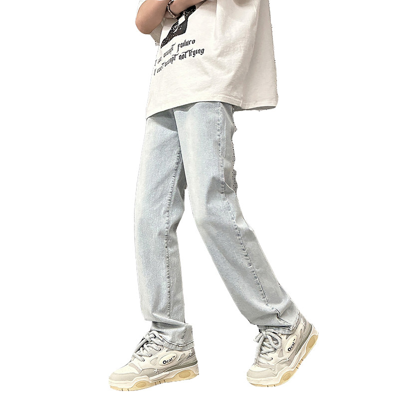 HANDSOME LIGHT-COLORED JEANS MENS SPRING AND AUTUMN AMERICAN HIGH STREET TRENDY BRAND RETRO LOOSE STRAIGHT-LEG SLIM CASUAL LONG PANTS
