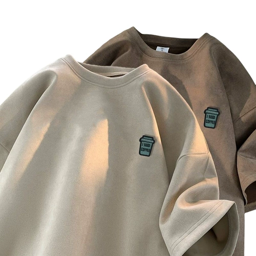 Бархатная летняя ретро дизайнерская футболка, короткий рукав, круглый воротник, европейский стиль, оверсайз, свободный крой