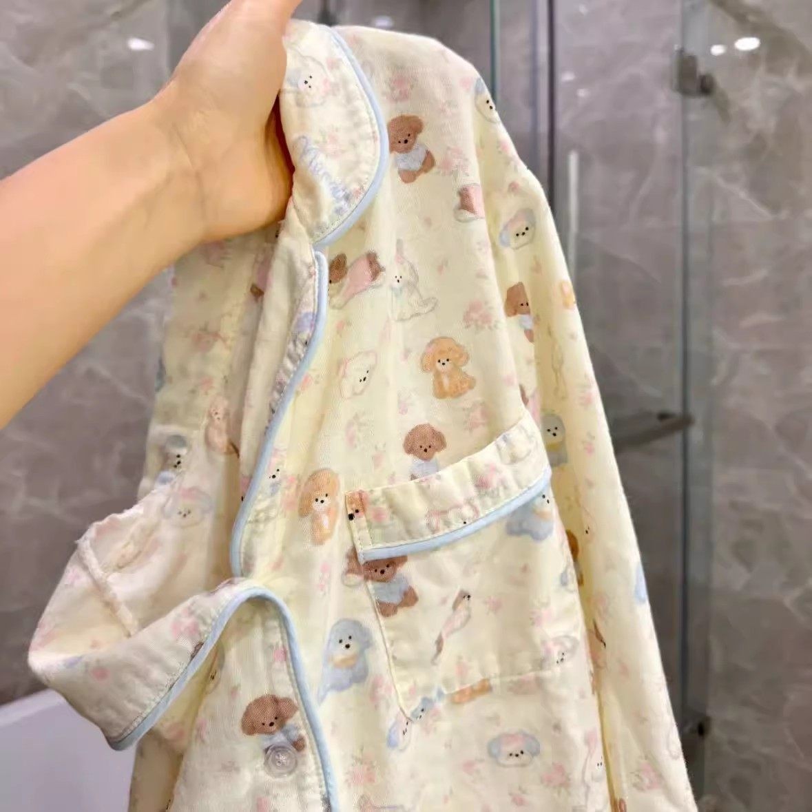 软萌萌a类母婴级双层纱全棉翻领睡衣纯棉新款短袖长裤家居服套装