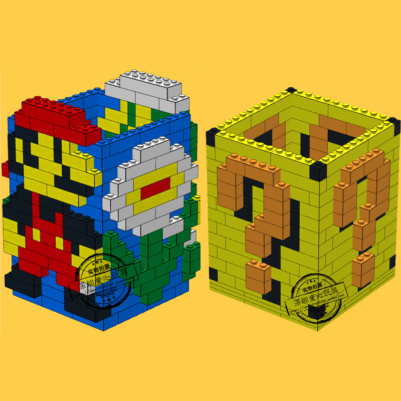 万格小颗粒积木 马里奥鲜花  问号收纳笔筒儿童益智拼装玩具包邮