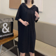 薄款 莫代尔连衣裙女裙连帽中长款 打底裙短袖 春夏韩版 宽松黑色大码