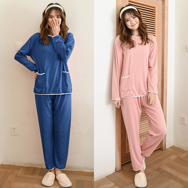 秋冬季德绒套装透气家居服女两件套圆领长袖上衣大码宽松长裤睡衣