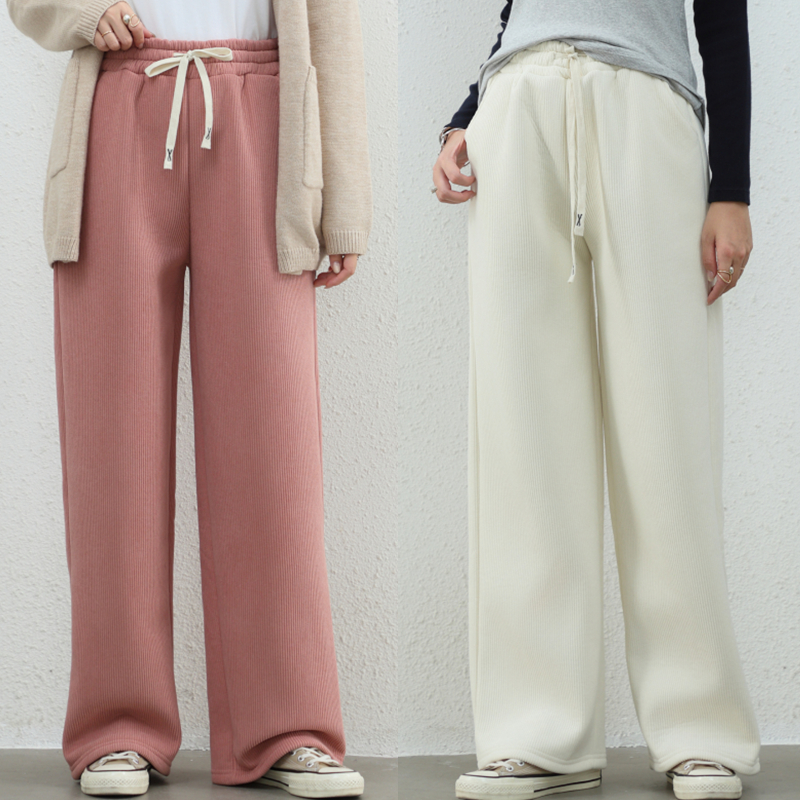秋冬慵懒风女裤加绒加厚直筒裤灯芯绒抓绒休闲裤宽松外穿罗纹长裤