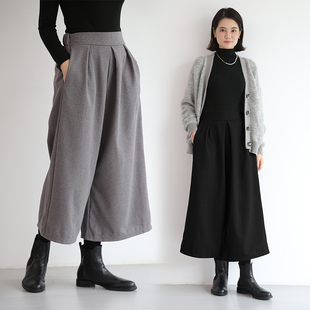 宽松阔腿裤 大码 九分裤 加厚呢子女裤 毛呢松紧腰宽腿裤 秋冬洋气裙裤