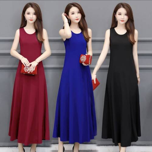 莫代尔无袖吊带背心打底裙连衣裙大码女夏季薄款长款过膝纯色长裙