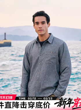 AK男装春季新款复古简约撞色线单口袋工装长袖衬衫男