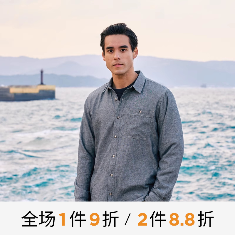 AK男装春季新款复古简约撞色线单口袋工装长袖衬衫男