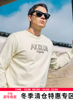 AK男装春季新品ORIGINAL纯棉艺术手绘LOGO印花圆领套头卫衣男