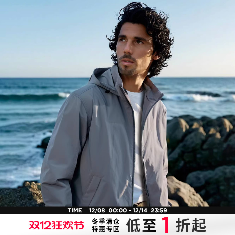 ak复古藏帽立领标识印花合体夹克