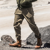 束脚长裤 工装 男 重水洗复古卡其色立体口袋收脚口修身 AK男装