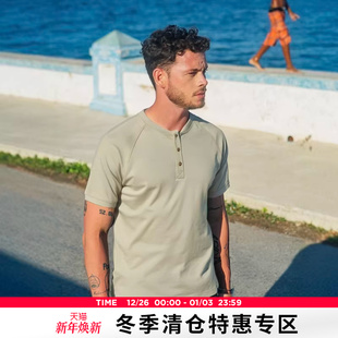 圆领短袖 棉质复古亨利领插肩袖 T恤男 25春夏新款 AK男装