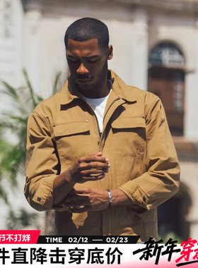 AK男装秋季新品帆布重水洗多袋翻领复古工装牛仔单夹克外套男