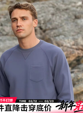 AK男装春季新款纯棉复古LOGO绣花插肩圆领卫衣男