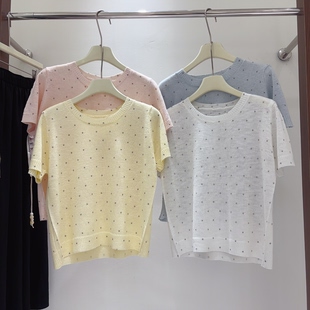 针织衫 好喜欢这个波点针织短袖 女上衣 显瘦圆领短袖 时尚 新款 韩版