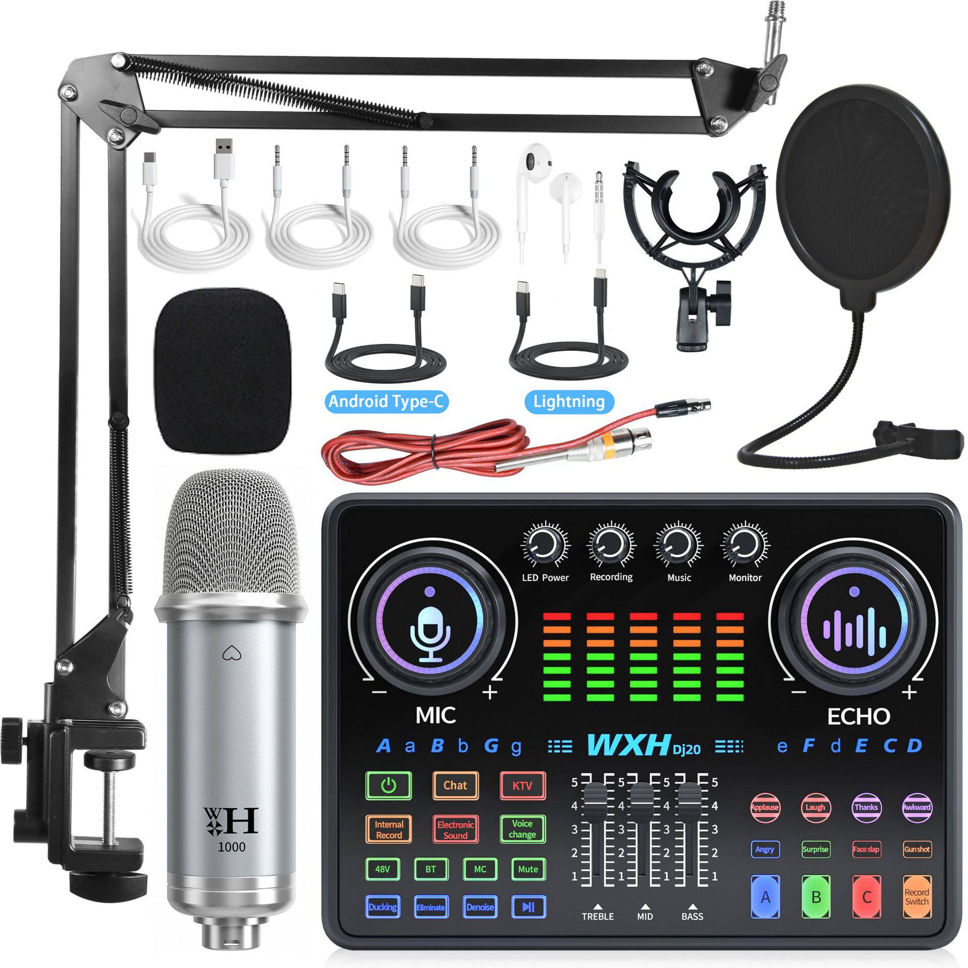 中东Temu新款直播声卡MIXER调音台苹果手机直播电脑K歌一体机全套