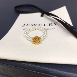 迷你小珍珠戒指时尚精致轻奢简约弹力绳小金珠戒指ins风小红书