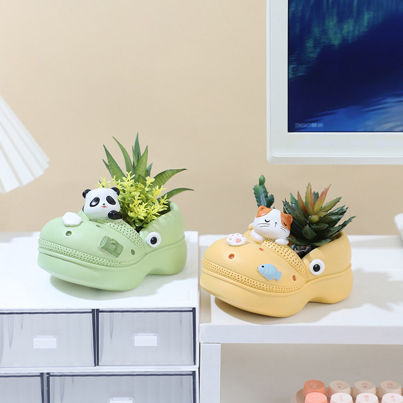 新款大号洞洞鞋树脂多肉园艺花盆容器庭院创意拖鞋花器趣味盆栽