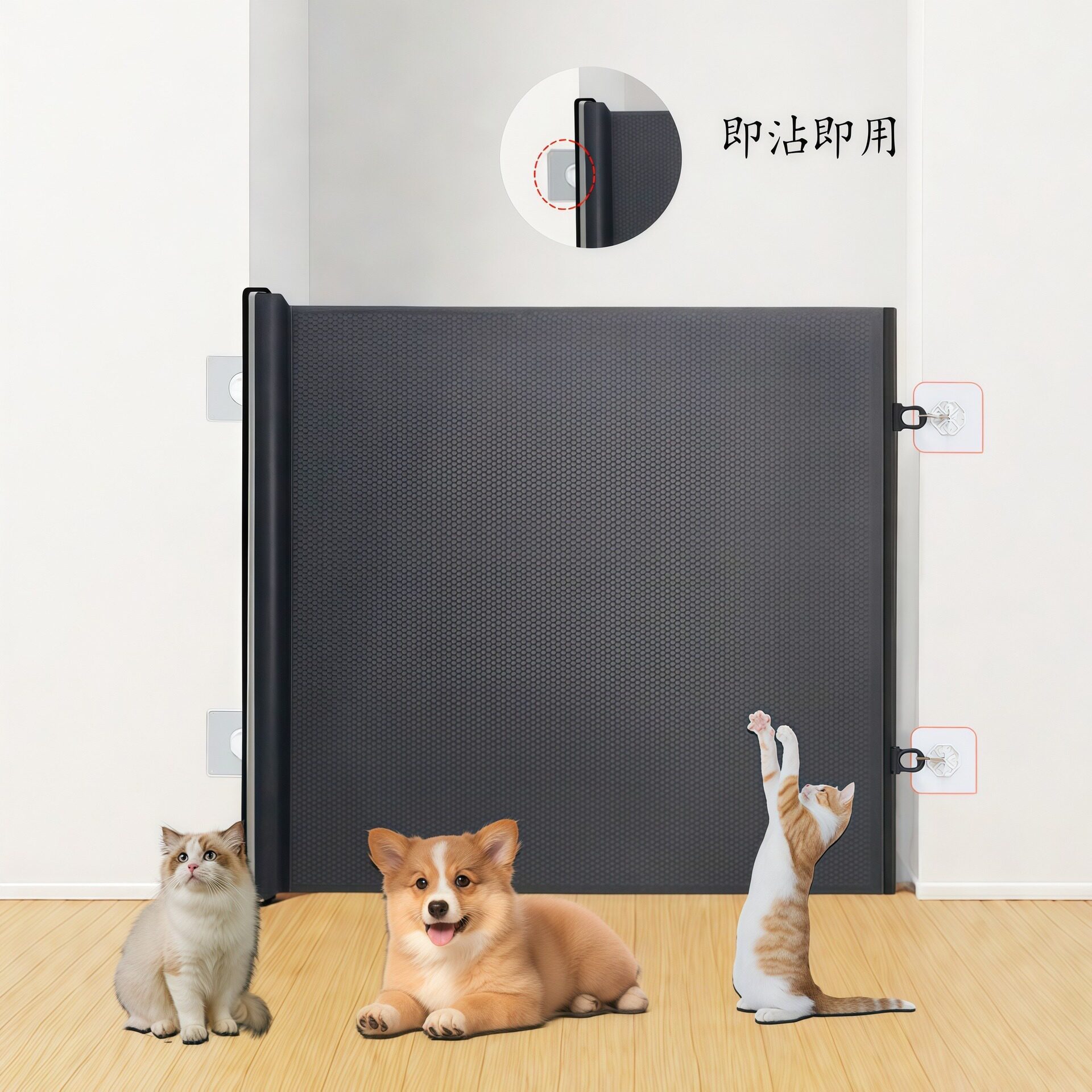 自动伸缩宠物围栏防猫跑出门栏防跳隔断栅栏门猫门出入门拦猫挡板图片