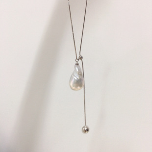 精工款极光炫彩鱼尾巴洛克天然淡水珍珠吊坠蛇骨链长款珍珠毛衣链