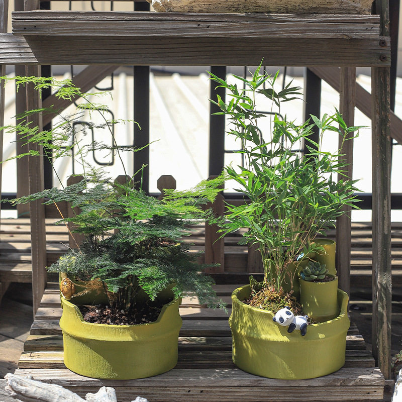 清新田园风树脂花盆家居园艺竹子盆栽创意diy桌面阳台绿植小花盆