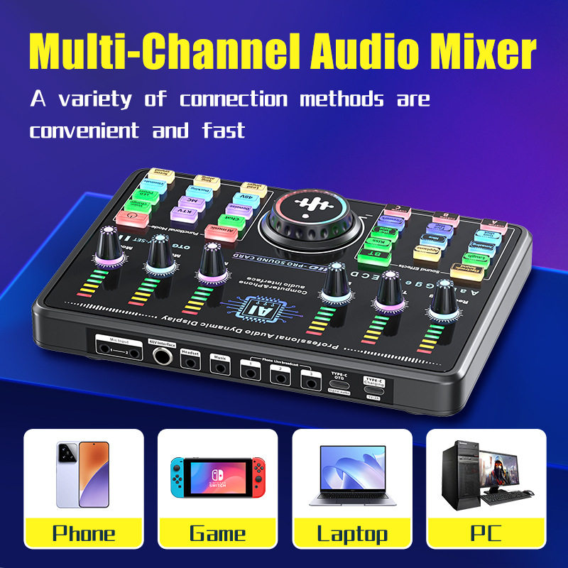 欧美Temu直播声卡全套苹果手机双人K歌式话筒AI智能蓝牙伴奏