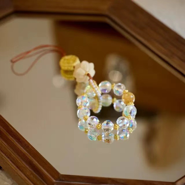 新中式国潮黄杨木莲花手机链包包挂件汽车挂饰炫彩香灰琉璃挂件厂