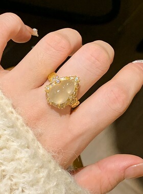 柘城钻石钻石之乡新中式葫芦铜钱仿玉髓戒指女轻奢高级感锆石尾戒