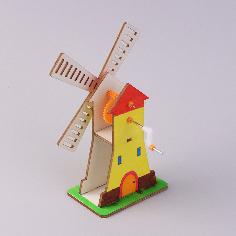 手摇风车小学生制作 DIY手工拼装传动实验材料科学小实验玩具