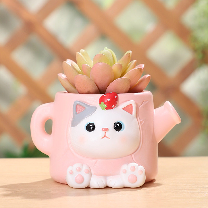 工厂新品卡通动物创意茶壶树脂多肉盆栽花盆容器家居桌面园艺花器
