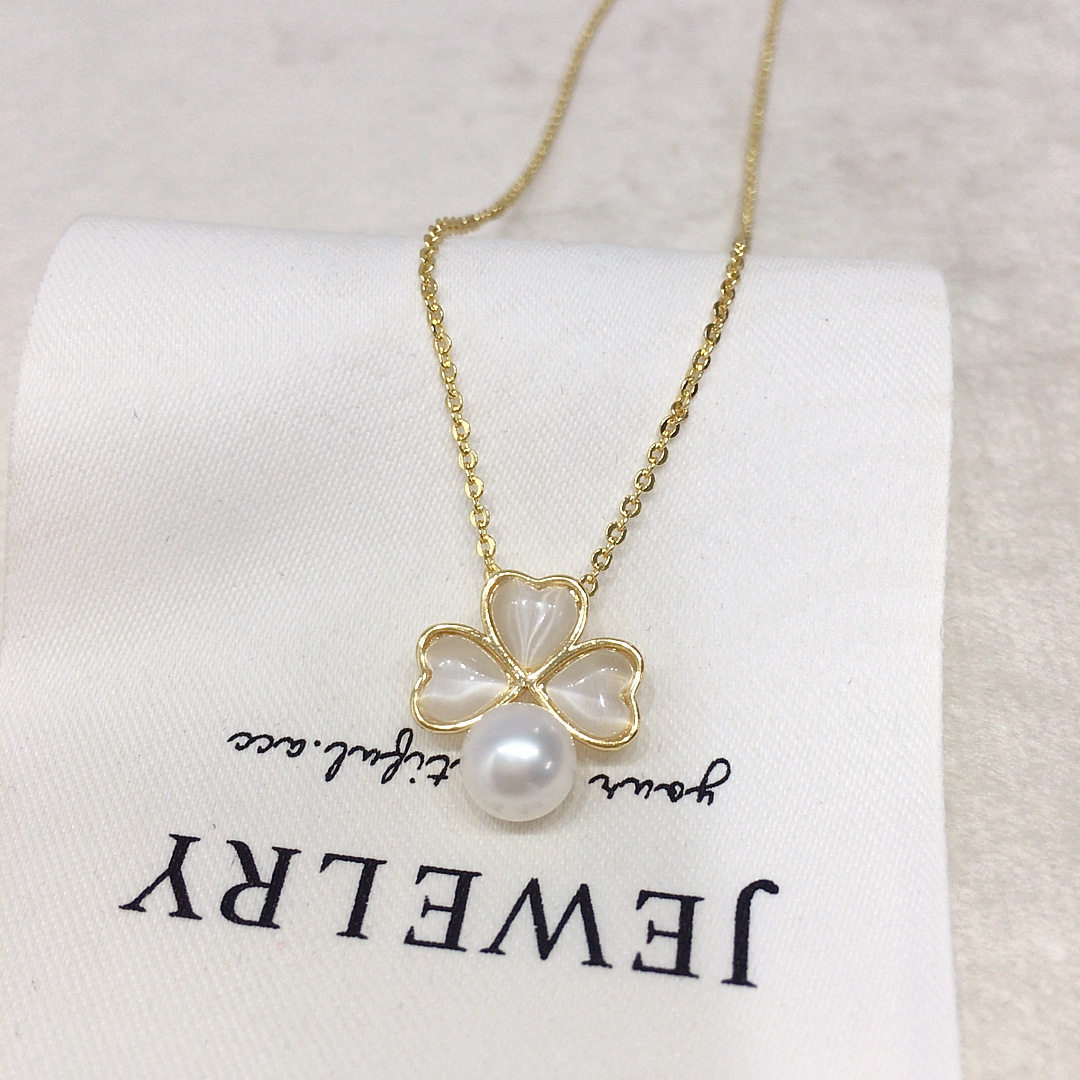 诸暨5A级天然淡水珍珠项链猫眼石三叶草珍珠吊坠直播货源