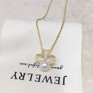 诸暨5A级天然淡水珍珠项链猫眼石三叶草珍珠吊坠直播货源