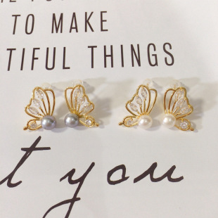 天然淡水珍珠耳环女18K包金甜美经典蝴蝶翅膀气质耳钉耳饰