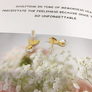 5A天然淡水珍珠耳钉女天然海贝贝母爱心形珍珠耳环耳饰925银针