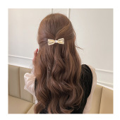 手工网红天然淡水珍珠发夹甜美大蝴蝶结鸭嘴夹边夹跨境热销直播