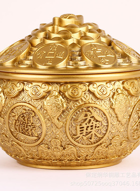 黄铜家用创意摆件金蝉聚宝盆沙金聚宝盆客厅前台玄关装饰品