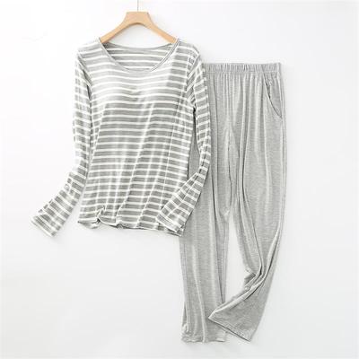 莫代尔女秋冬季胸垫罩杯一体睡衣